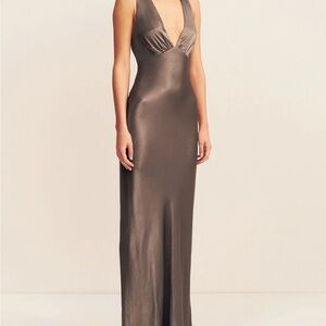 La Lune Plunged Cross Back Maxi Dress - Graphite
